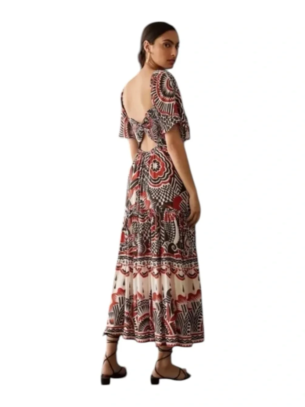Anthropologie Maxi Dress Flutter Sleeve Cut Out Boho Orange Brown Medium NWT - Picture 4 of 16